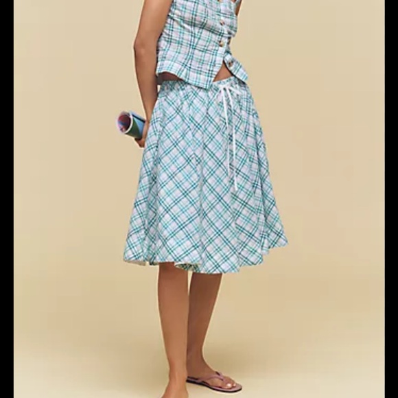 Maeve Blue and White Plaid Midi Skirt - Picture 2 of 3